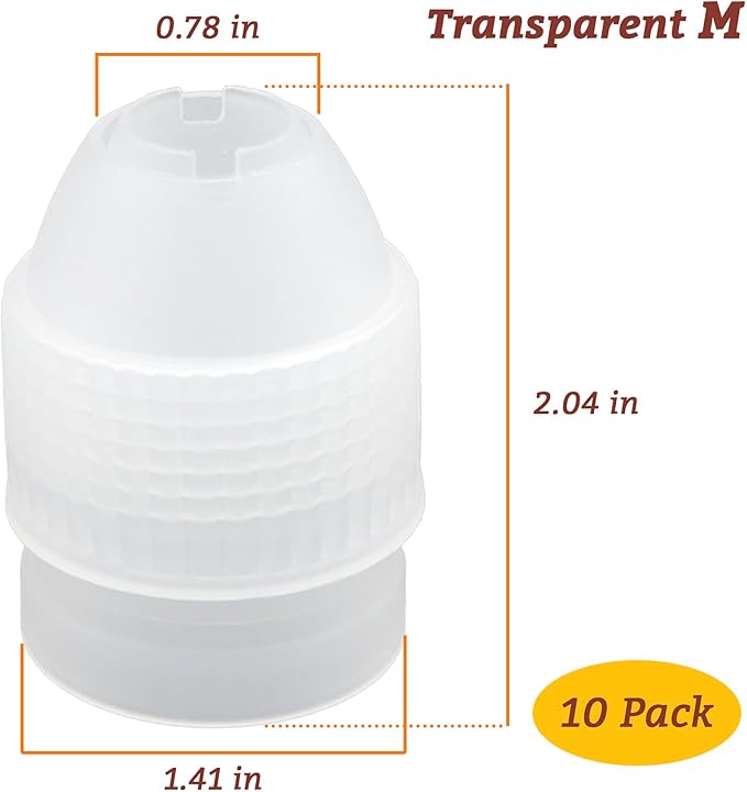 10 Pack Piping Bag Couplers for Icing Nozzles, Medium Couplers for Piping Bags, Transparent - Medium sized