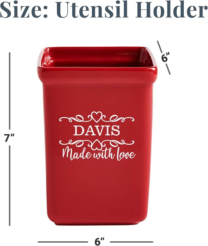 Let's Make Memories Personalized Made With Love Stoneware Utensil Holder - For Mothers Day - For Mom Grandma Wife Mother in Law - Cookware - For Her - Utensil Holder - Navy