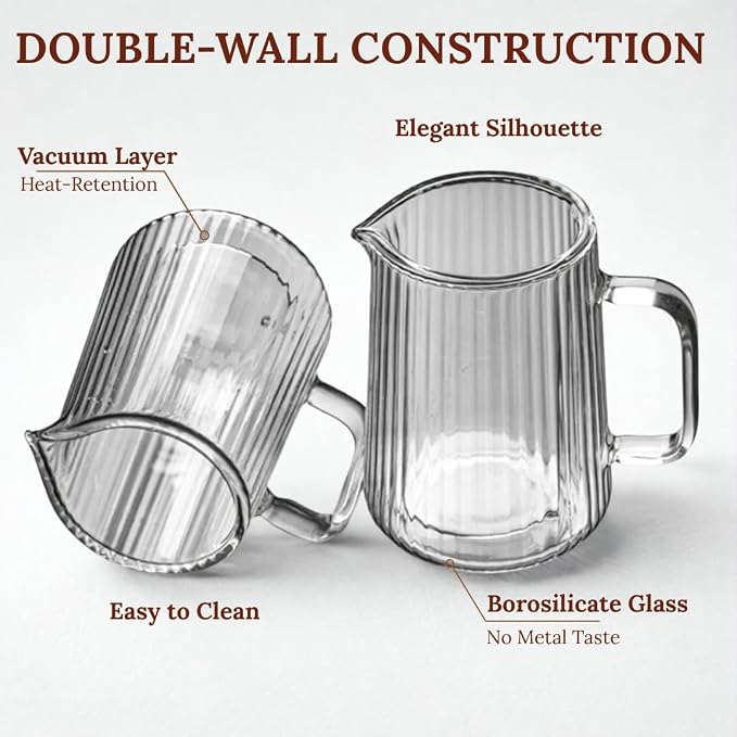 French Press Coffee Maker – Double-Wall Borosilicate Glass | Ribbed Manual Brewer with Stainless Steel Mesh Filter for Hot & Cold Coffee or Tea (34oz /1000ml)