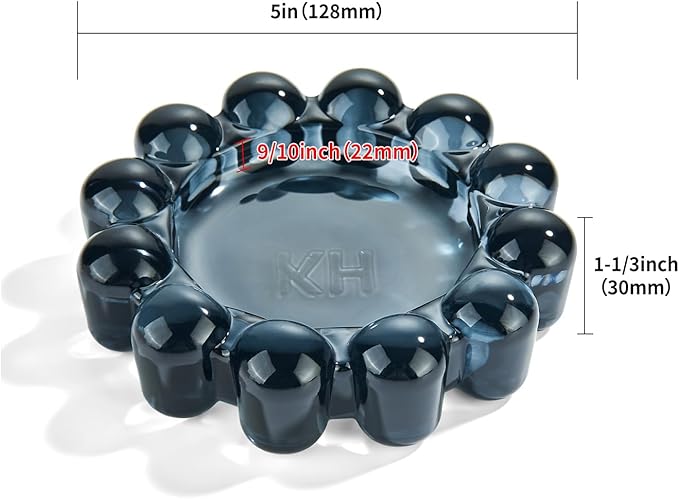 khtumeware Black Bubble Glass Candle Dish – Modern Clear Glass Candle Holder for Tealights & Diffusers, Decorative Tray for Home & Tabletop Decor（2 Pack）