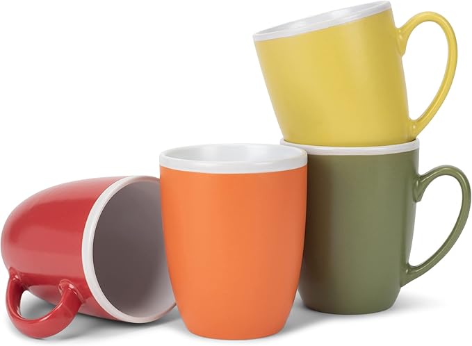 Elanze Designs Solid Color Warm Red Orange Yellow 16 ounce Matte Ceramic Mugs Assorted Set of 4