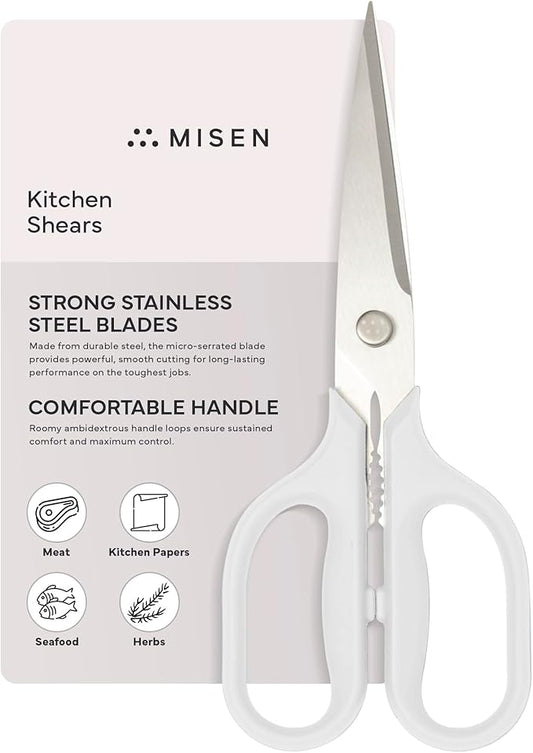 Misen Heavy Duty Kitchen Shears - Comfortable Ambidextrous Scissors for Meat, Poultry, Herbs & More - Easy to Clean - German Stainless Steel - Large | White