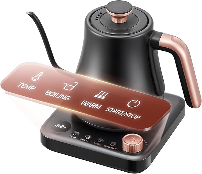 OLEGA Gooseneck Electric Kettle: 1000W Electric Kettles with Temperature Control 0.8L Stainless Steel Electric Tea Kettle Gooseneck Kettle for Coffee Tea Keep Warm (Black)