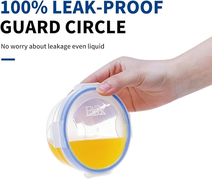 KIGI Round Food Storage Containers with Airtight Lids, Leak Proof Plastic Bowls for Lunch, Meal Prep, Fruit and Salad, 4-Sided Locking Lid, BPA-Free, 6 Piece Set, 1.25 Cup / 2.5 Cup / 4.3 Cup