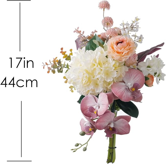 17-inch Artificial Fake Flowers Silk Flower Arrangements Faux Bouquets Composed of Hydrangea, phalaenopsis, Lotus, Double-Headed Roses, Dandelions, Jasmine, Small Fennel Branches.