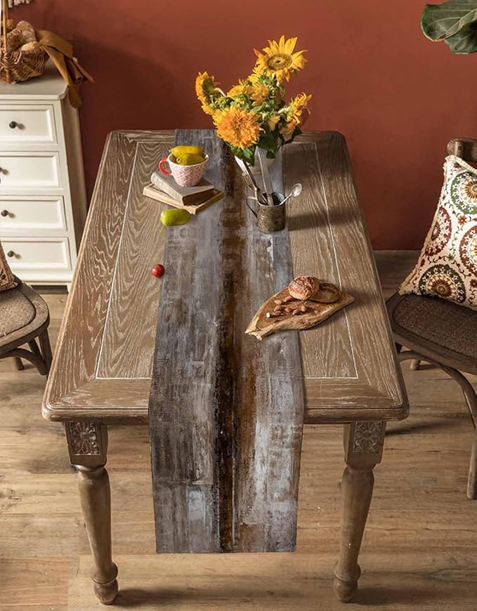 Dark Brown Table Runner - 36 Inch Long, Oil Modern Paintings Abstract Kitchen Dining Table Runner Dresser Scarves, Geometric Artwork Grey and Brown Tablerunner for Coffee Table Wedding Party Banquet