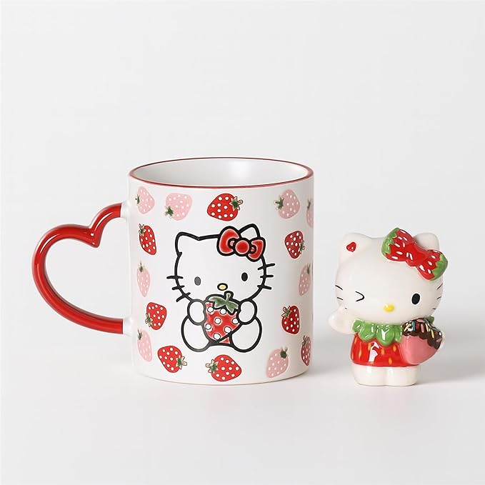 Blue Sky Clayworks Hello Kitty Strawberry 21 Oz Coffe Mug and Figurine Gift, Set of 2, 73454