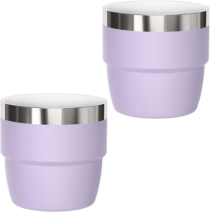 4 oz Small Espresso Cup, Ceramic-Lined 18/8 Stainless Steel, Double-Wall Vacuum Insulated, Stackable, Dishwasher Safe, Fits Most Espresso Machines, for Espresso Shots (Lilac, 2 Pack)