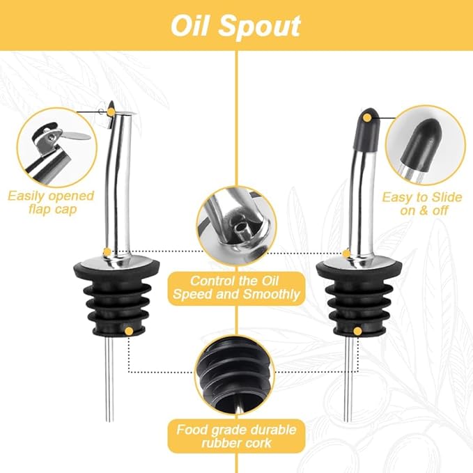 Olive Oil Dispenser Bottle, 1 Pcs Glass Oil and Vinegar Dispenser Set with 2 Stainless Steel Pourers, 2 Labels,1 Brush and 1 Funnel Oil Bottles for Kitchen (17oz/500ml)