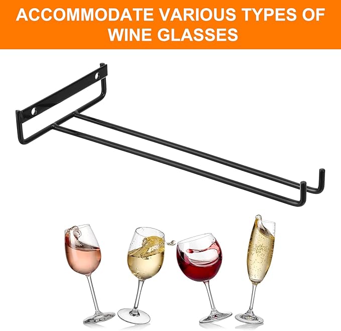 uxcell 4Pcs Wine Glass Rack, 10.43 Inch Iron Wine Glasses Rack Under Cabinet Stemware Rack - Wall Mountable Wine Glass Holder Storage Hanger for Bars Coffee Restaurants Kitchens, Black