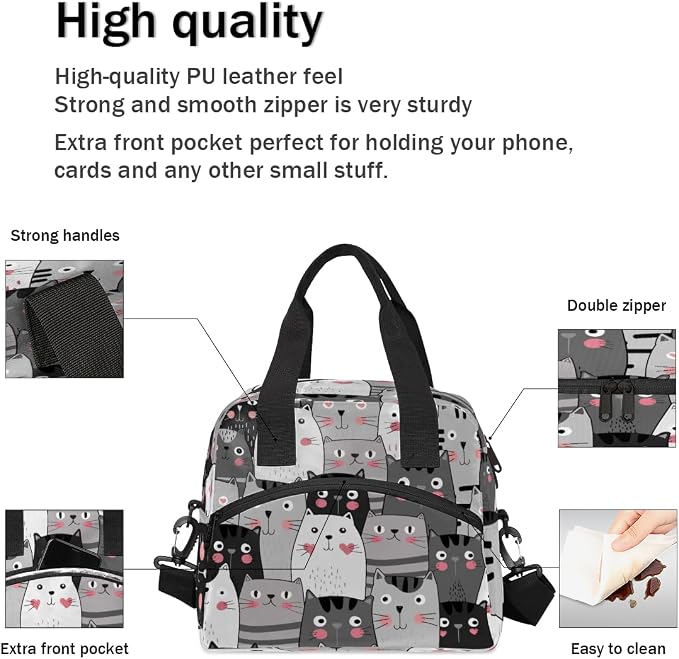Cartoon Cat Animals Lunch Bag Women Lunch Box for Women Adult Men Reusable Cute Lunch Box Tote Cooler Bags Insulated Portable Lunch Containers for Work, Office, Travel, Picnic