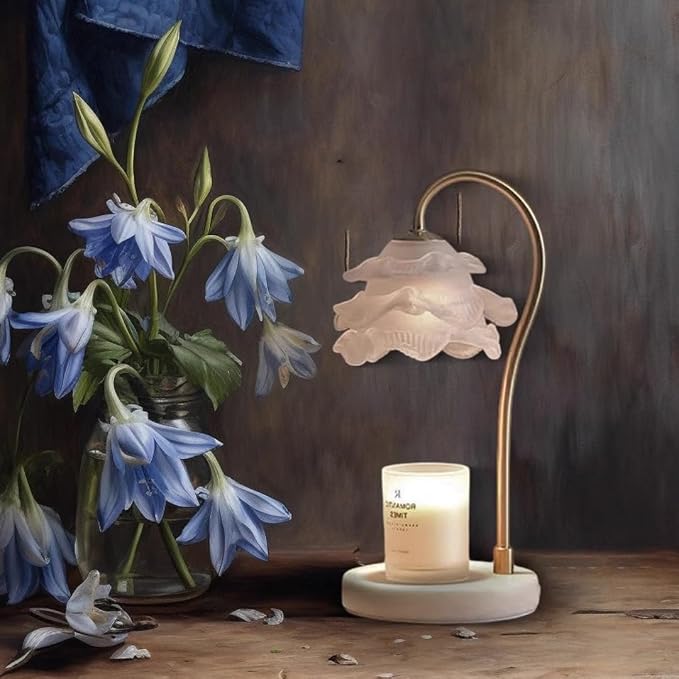 KLUFO Candle Warmer Lamp,for Jar Candles, with Petal Lampshade Marble Base,Electric Timed Dimmable Wax Melter Lamps, Flower Lampshade Candle Lamps for Home Decor, Soy Wax Candles