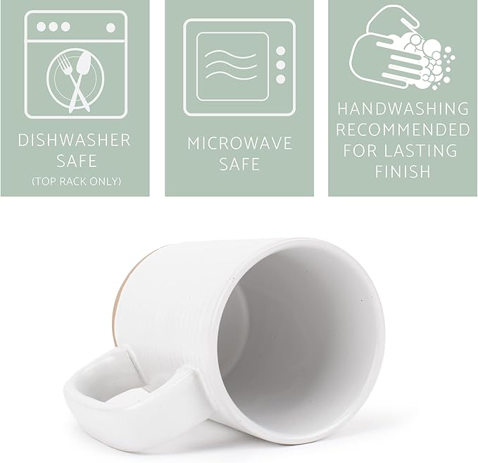 Elanze Designs Tall Ribbed Raw Clay Bottom White 16 ounce Ceramic Coffee Mugs Set of 4