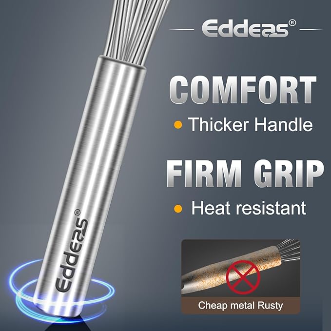 Eddeas 17in/43cm Extra Large Whisk,5Ib Heavy Duty Whisk, 2.4mm Wire Whisk Suitable for Mixing Thick batter and Large batch soup.Not suitable for individual small batch production(Silver)