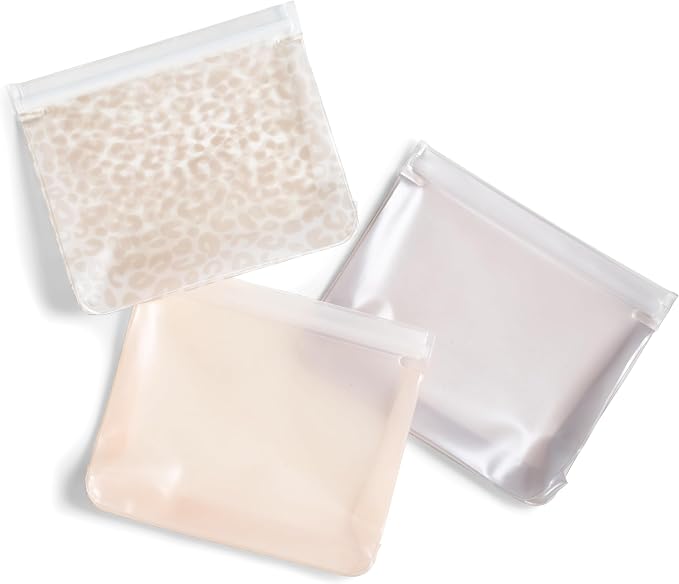 Fit & Fresh Reusable Sandwich Bags (3 Pack) – Leakproof Reusable Food Storage Bags, BPA-Free, Freezer Safe, Eco Friendly Bags for Snacks, Lunch, Meal Prep, Ivory Feline Fine