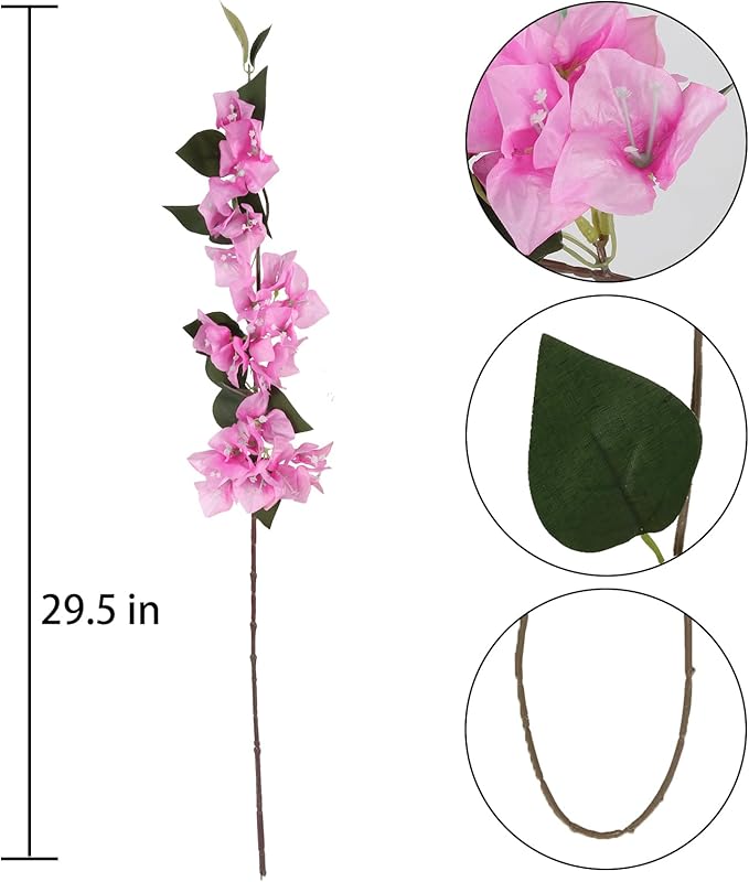 10PCS Pink Bougainvillea Artificial Silk Flowers 29.50" Fake Bougainvillea Branches Vine Faux Flower Stems for Home Garden DIY Decorations Wedding Table Centerpieces Floral Arrangements (Pink)