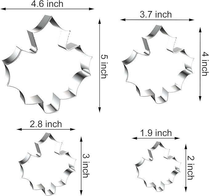 Maple Leaf Cookie Cutter Set Large - 5 Inch, 4 Inch, 3 Inch, 2 Inch - Fall Leaves Autumn Cookie Cutters Shapes Fondant Molds for Baking - Stainless Steel