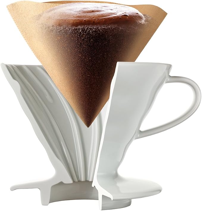 Hario V60 Ceramic Coffee Dripper Pour Over Cone Coffee Maker Size 02, White & V60 Paper Coffee Filters, Size 01, Natural, 40ct Boxed