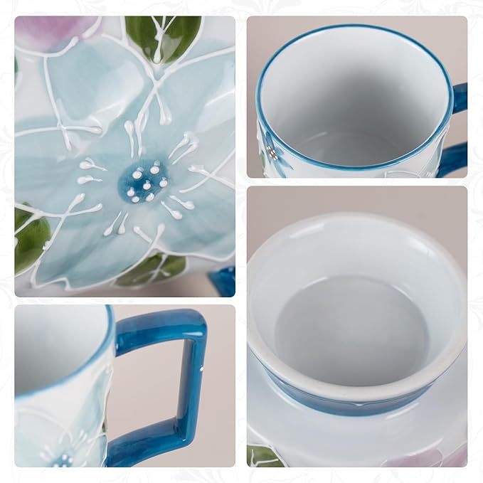 KAMMAK Ceramic Blue Coffee Mug, 15oz Large Mugs Set of 2, Novelty Cup for Tea, Juice, Milk, Cute Porcelain Water Cups with Handle for Women, Dishwasher and Microwave Safe