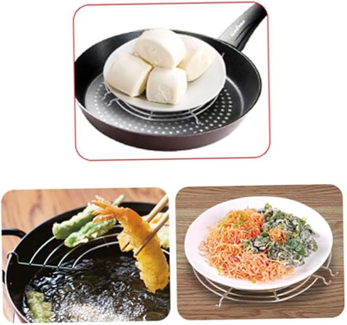 1PC Stainless Steel Oil Drain Frying Rack Semi-Circular Oil Drain Rack Fritters Filter Oil Net Home Baking Cooking Oil Drip Filter(28CM) Stainless Steel Cooling Racks