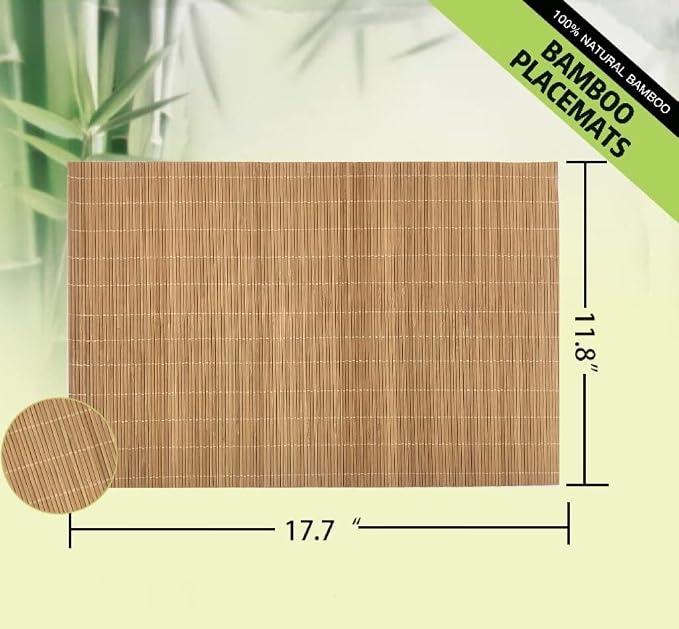 Set of 16 Pcs Bamboo Placemats Sushi Rolling Mat Japanese Style Natural Anti-Slip Bamboo Placemats Washable Heat-Resistant Table Mats for Dining Room and Kitchen