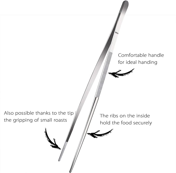 Professional Fine Cooking Tweezer Tongs,High-Precision Stainless Steel Kitchen Tweezers Tongs - 1pcs 12" and 3pcs 6.3"