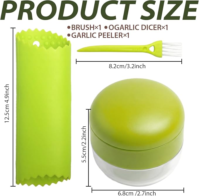 1 Set, 3-in-1 Stainless Steel Garlic Press and Mincer Set with Silicone Peeler, Cleaning Brush, and Storage Container, Multi-Purpose Food Chopper for Easy Garlic Preparation