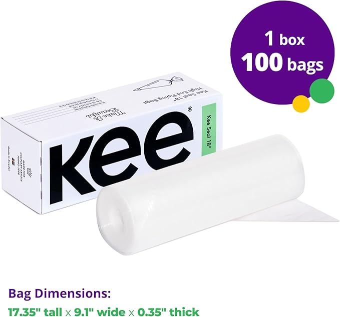 KEE-SEAL Disposable Pastry Bags, Piping Bag with Grip Tight Outer Surface, Smooth-Flow Interior, Easy Tear Perforation, Convenient Dispenser Box, 18-Inch, Clear