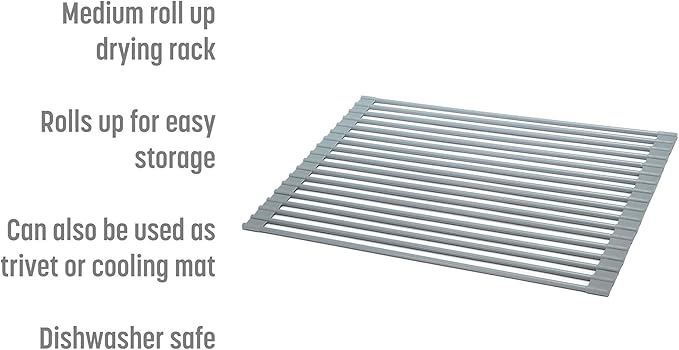 Goodful Roll Away Multipurpose Dish Drying Rack, Cooling Mat, Trivet, Easy Storage, Dishwasher Safe, Medium, Gray