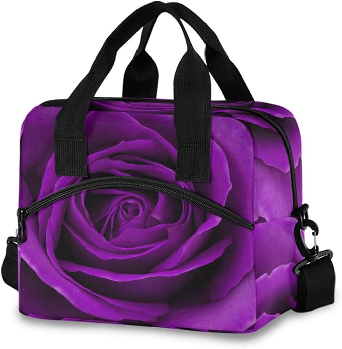 Purple Rose Insulated Lunch Bag Rose Flower Reusable Lunch Tote Bag Lunch Box for Women Men Adult Cooler Bag with Adjustable Shoulder Strap Leakproof for Work School Picnic