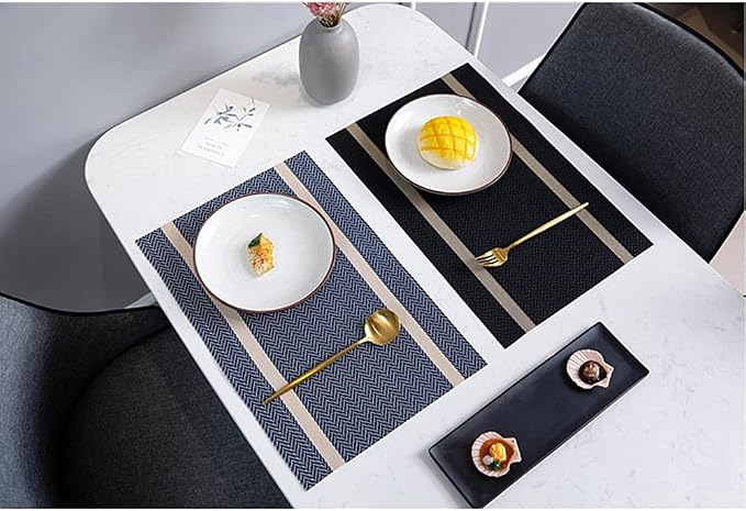 PIGCHCY Luxurious Placemats and Table Runner Set, Stylish Durable Placemats Set of 6 for Home Wedding Hotel Decoration (Black)