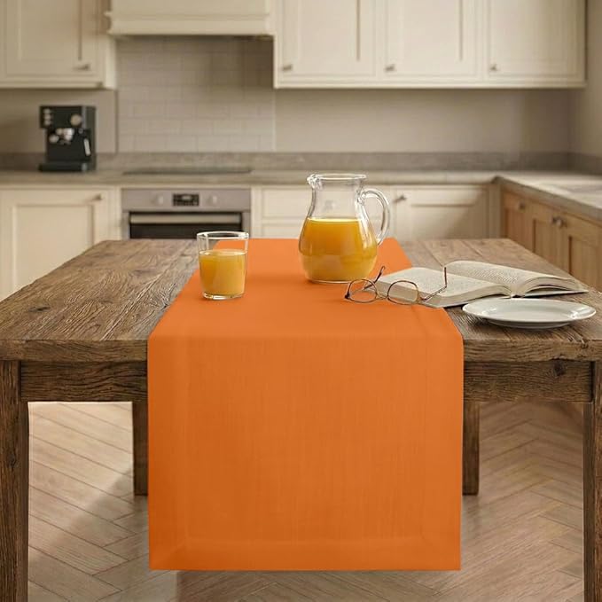 Easy Linen™ by D'Moksha Orange Table Runner 108 Inches Long, Wrinkle Resistant, Machine Washable, 14 x 108 Inch Table Runner for Dresser, Dining- Summer, Father's Day