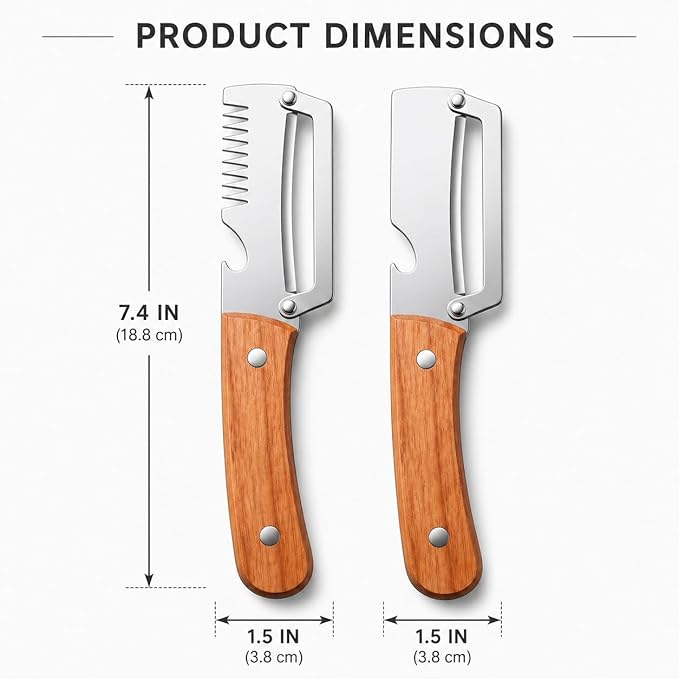 WesGen 2Pcs Multifunctional Vegetable Peeler with Wooden Handle, Odorless Stainless Steel Peeler, 2-in-1 and 3-in-1 Kitchen Tool with Scallion Shredder and Bottle Opener for Home Cooking