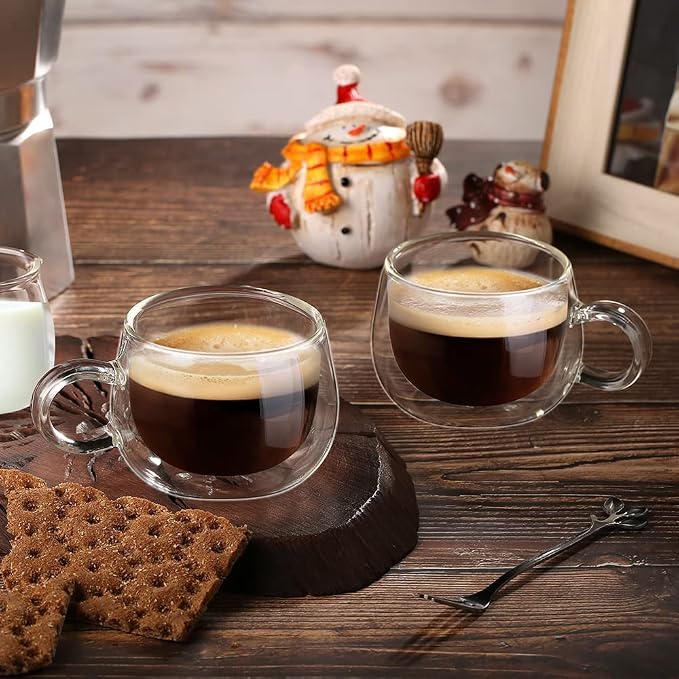glastal German Quality 4 Oz Insulated Double Wall Glass Espresso Cups, Espresso Coffee Cups, Double Espresso Cups, Demitasse Cups, Espresso Mug, 120 ml (full capacity) Tazas De Cafe Expreso 2 Pack