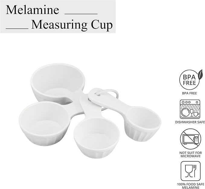 UP 4-Piece Latte Style Melamine Measuring Cups Set, Professional Nesting Baking and Cooking Tools for Liquid and Dry Ingredients, White