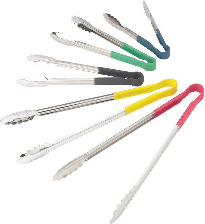 Winco 12" Stainless Steel Serving Tongs with Non-Slip Handle, Green