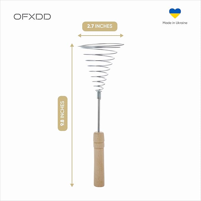 Stainless Steel Spring Coil Whisk 1 Pcs - Wire Whip Egg Whisk with Wooden Long Handle - Heavy Duty Whisks for Cooking