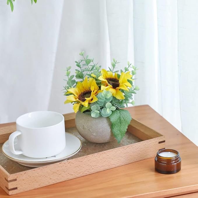 Rose in Pot Decor Potted Artificial Flowers Mini Plants Faux Flowers Indoor Small Decor Fake Roses for Home, Bathroom, Kitchen, Offices, Wedding Party Centerpieces (2pcs Yellow)