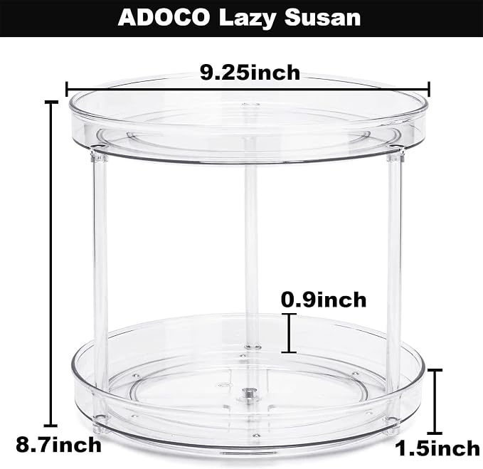 2 Tier Lazy Susan Bathroom Organizer, 9.25Inch Clear 360 Rotating Makeup Organizer for Vanity, Skincare Organizers Perfume Organizer, Spice Rack Organizer for Cabinet- Home Organization and Storage