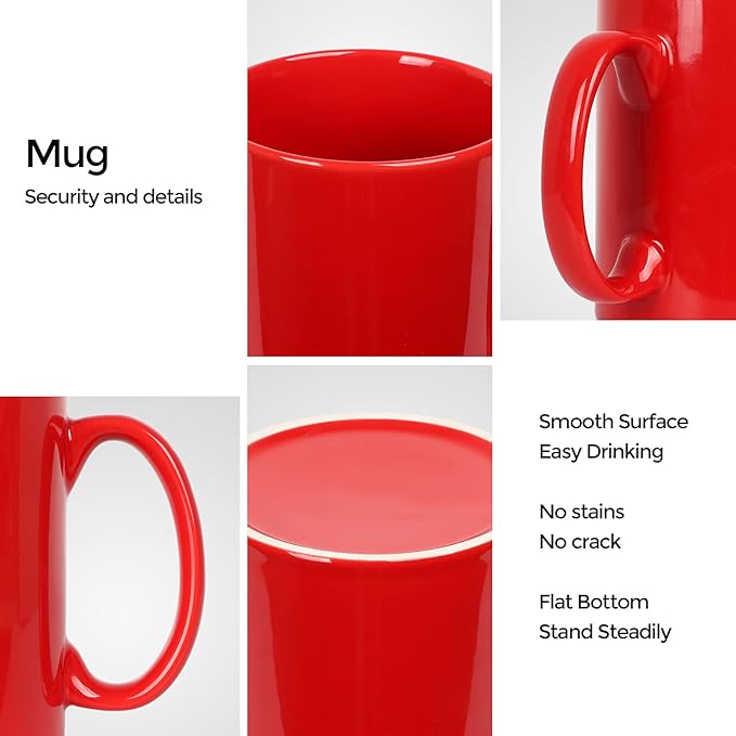 Large Coffee Mugs, 22 OZ(650ml) Extra Coffee Mug Set of 2, Smooth Ceramic Boss Cups, Big Capacity and Large Handle, for Dad Men, Red