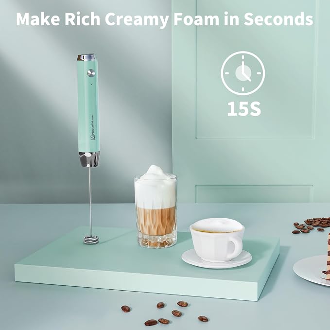 Maestri House Rechargeable Milk Frother, LunaFro NS 2-Speed Handheld Electric Foam Maker Waterproof Detachable Stainless Steel Whisk Drink Mixer Foamer for Lattes, Cappuccino, No Stand