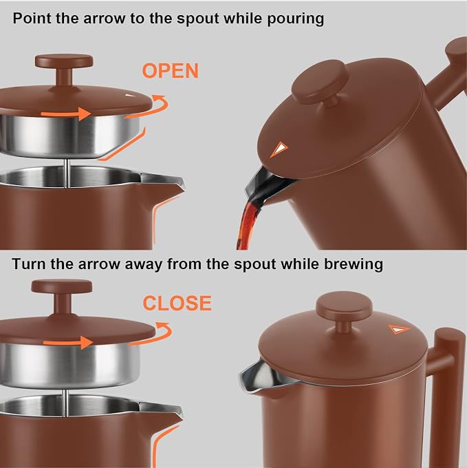 Secura French Press Coffee Maker, 304 Grade Stainless Steel Insulated Coffee Press with 2 Extra Screens, 34oz (1 Litre), Coffee (Pack of 12)