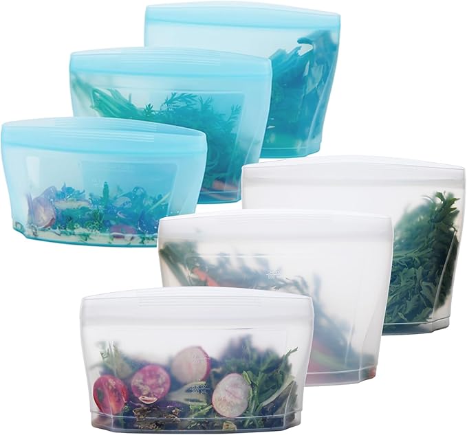 Zip Standing Reusable Silicone Food Storage Bag, Stand Up Food Storage Container, Reusable Zipper seal bag, no lid required, for Food Storage& Meal Prep, Freezer Oven Dishwasher - Safe, Set of 6 Bowls