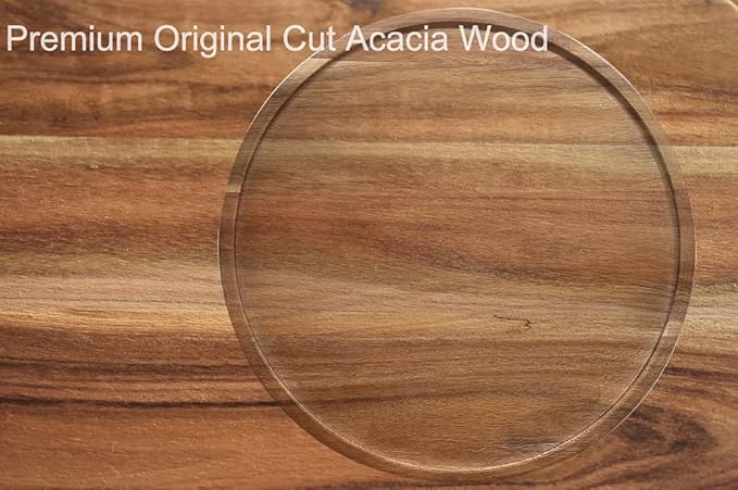12" Two-Tier Acacia Wood Lazy Susan Organizer Kitchen Turntable for Cabinet Pantry Table Organization