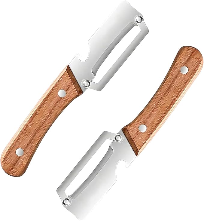 2-in-1 Multifunctional Vegetable Peeler with Wooden Handle & Stainless Steel Blade, Multifunctional Vegetable Peeler, Built-in Bottle Opener, Fruit & Vegetable Kitchen Peeling Tool (2Pcs)