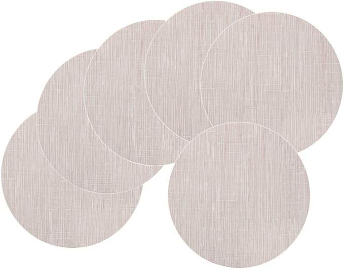Round Placemats Set of 6 Woven Table Mats Washable Non-Slip Place Mats 13.8 Inch for Christmas Decoration Home Wedding Party,Off White