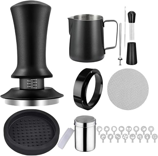 25 PCS Espresso Accessories - 51mm Coffee Tamper Set, with Tamper, WDT Tool,Stirrer, Frothing Pitcher, Latte Art Pen, Tamper Mat, Stencils for Machine, Dosing Funnel, Coffee Sifter Sprinkler Powder
