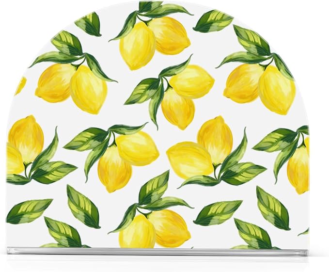 Yellow Lemon and Green Leaves on White Napkin Holder for Tables Paper Cocktail Napkin Holders for Kitchen and Dinning, Acrylic Dinner Napkin Dispenser for Restaurant Home Decor Bar Accessories 2 Pack
