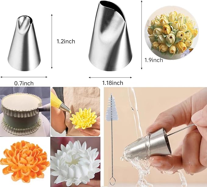 9 Pcs Rose Flower Piping Tips Set, Stainless steelchrysanthemum nozzle, Petal Icing Tips with, DIY Icing Nozzle Tool for Cupcakes