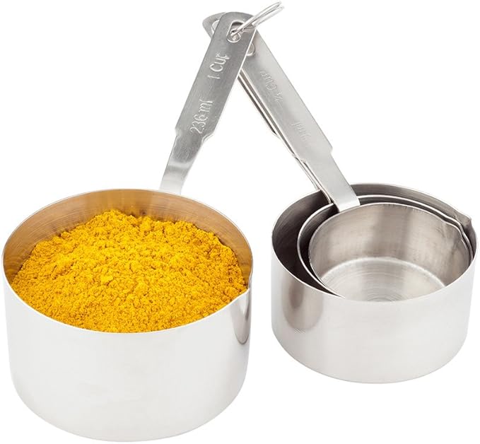 Restaurantware-Metal Measuring Cups, 4 Piece Corrosion-Resistant All Clad Measuring Cups - Engraved Measurements, Lightweight, Stainless Steel Professional Measuring Cups, Includes Ring, For Cooking